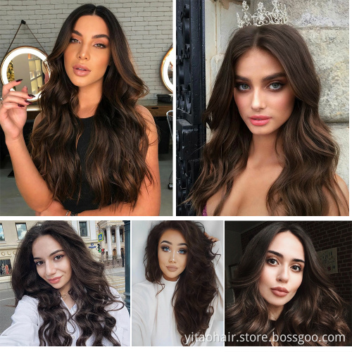 Wholesale Dark Brown Wavy Wig Middle Part Long Wavy Wigs High Quality Natural Hair Wave Synthetic Wig Cosplay Hair